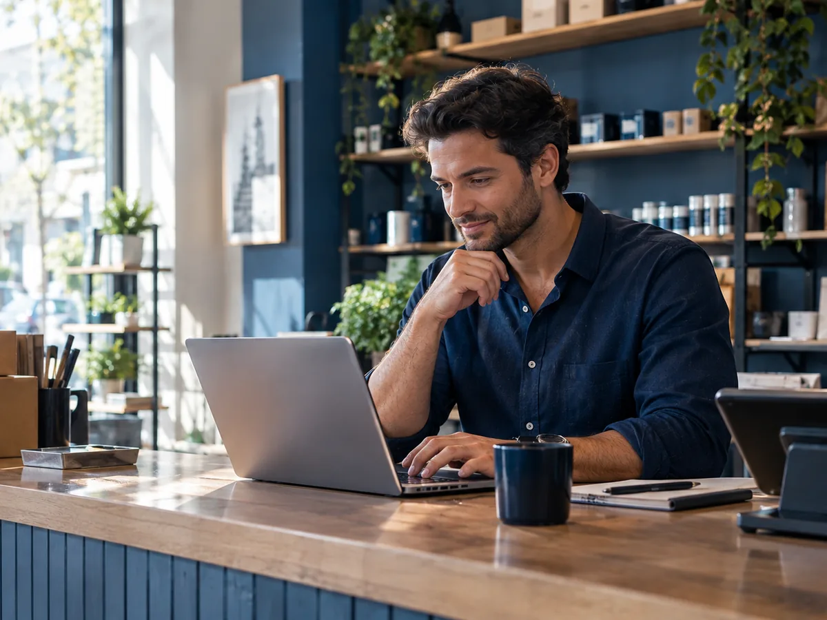 Professionals in a small businesses setting working with well-managed business technology