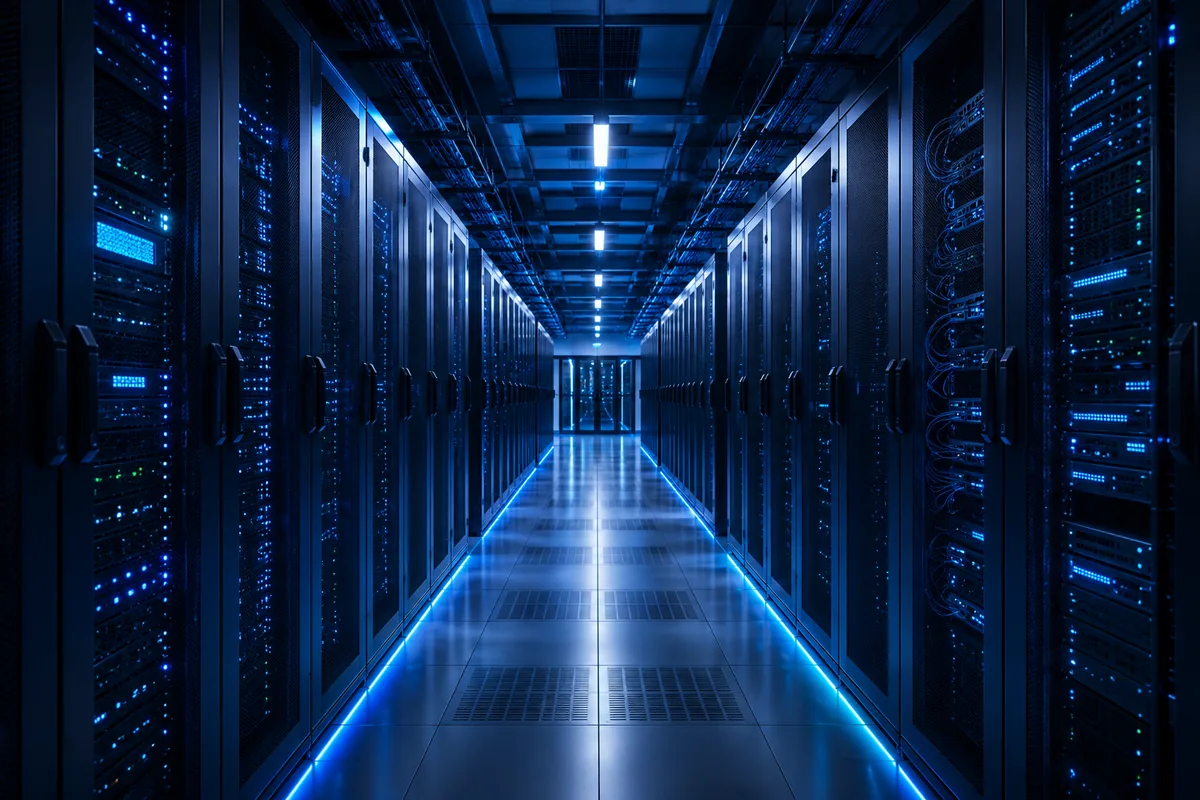 Network cabinet with structured cabling and managed switching in a modern office
