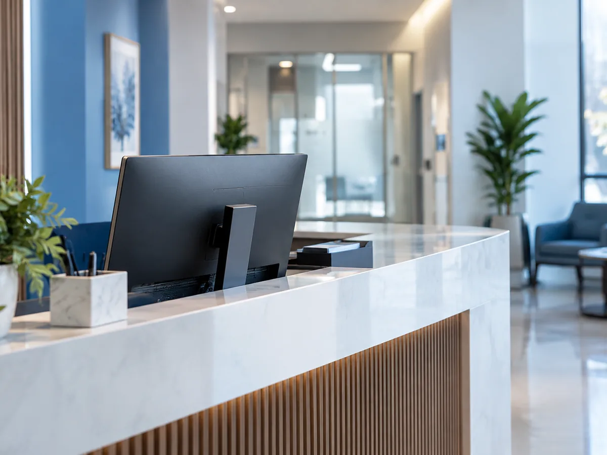 Professionals in a healthcare setting working with well-managed technology
